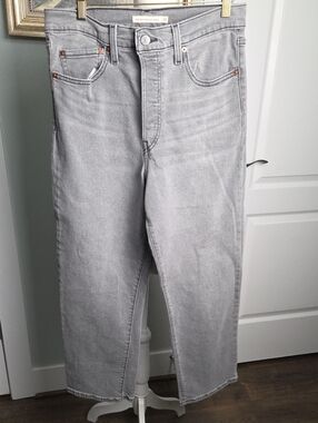 Womens Levi Ribcage Gray Straight-Leg Jeans - Classic Casual Fit